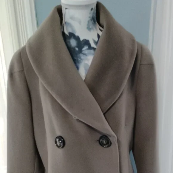 Cinzia Rocca Shawl-Collar Wool Maxi Coat,Taupe size 8 - Picture 4 of 16